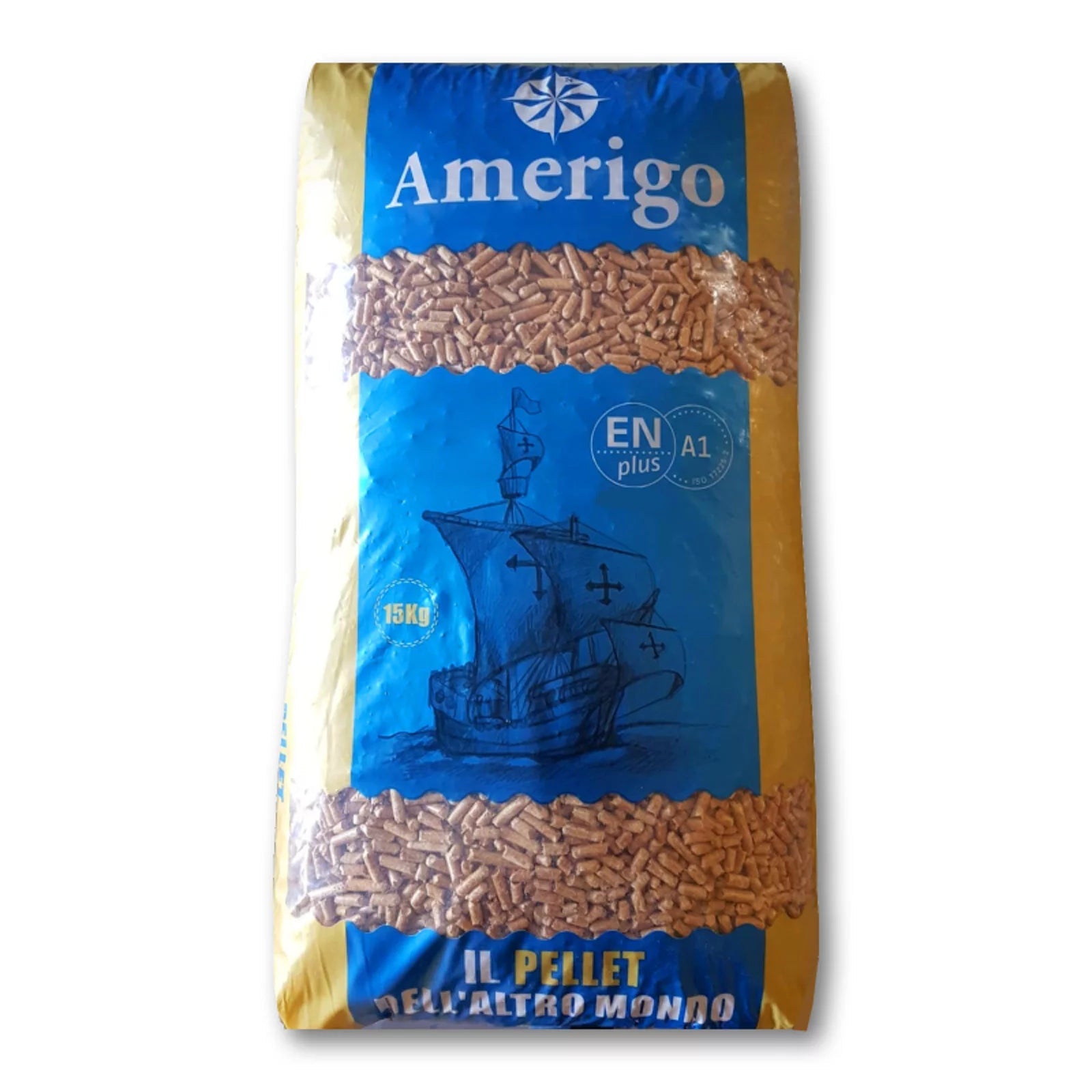 Pellet Amerigo ENplus A1 – Pedana da 84 Sacchi da 15 kg (1.260 kg) – 100% Legno Naturale – Alto Potere Calorifico – Basso Residuo di Cenere – Ideale per Stufe e Caldaie EcoFiamma Italia